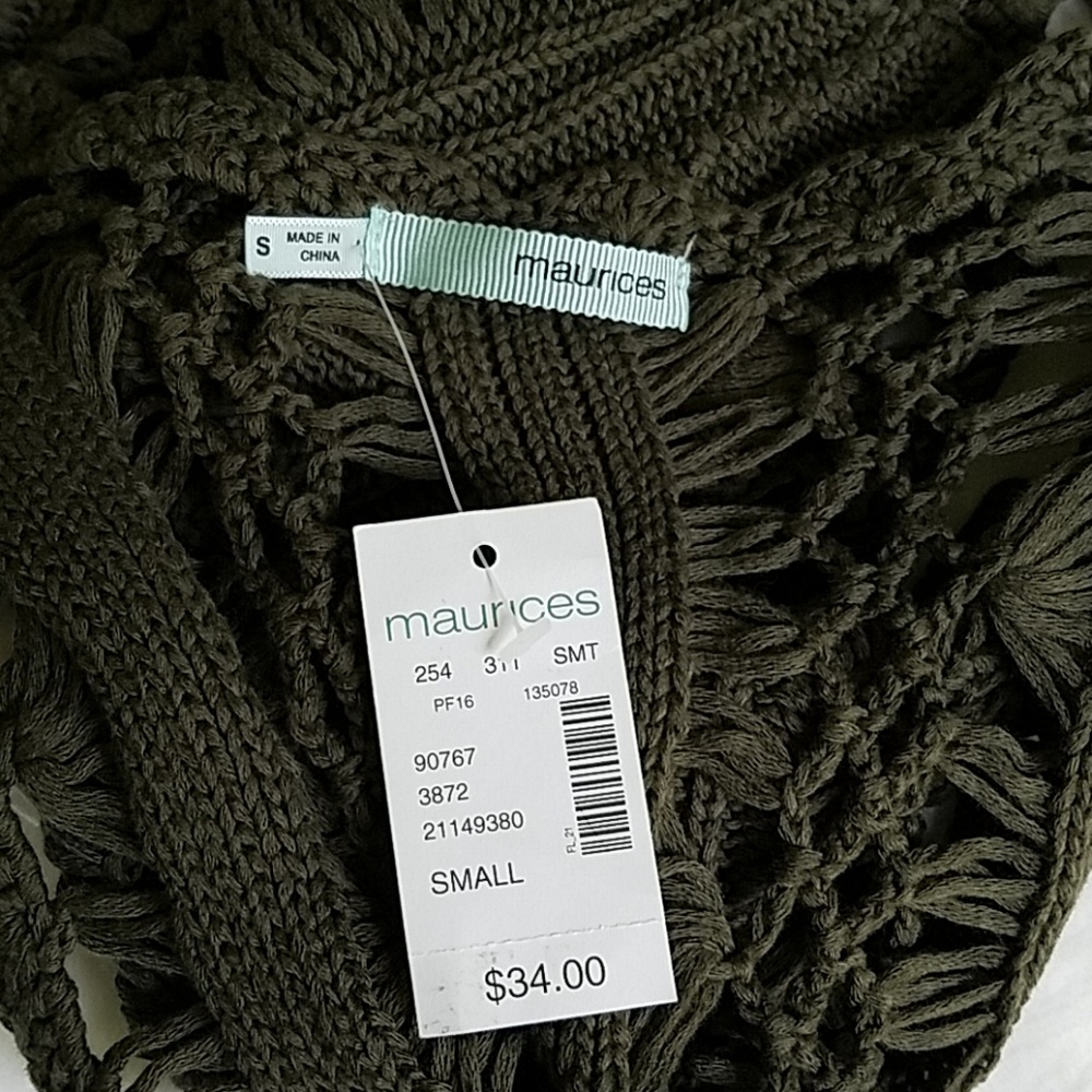 NEW! Boho Olive Crochet Vest, by Maurices, Size S - Picture 4 of 6